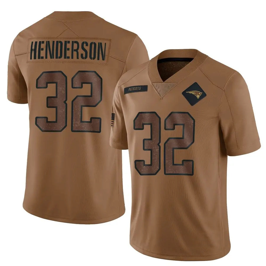 Johmsee NE.Patriots #32 TreVeyon Henderson Player Salute To Service Limited Brown Stitched Jerseys