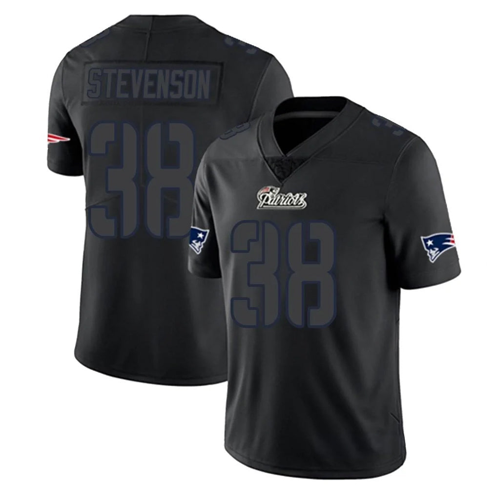 Johmsee NE.Patriots #38 Rhamondre Stevenson Player Black Impact LImited Home Game Stitched Jerseys