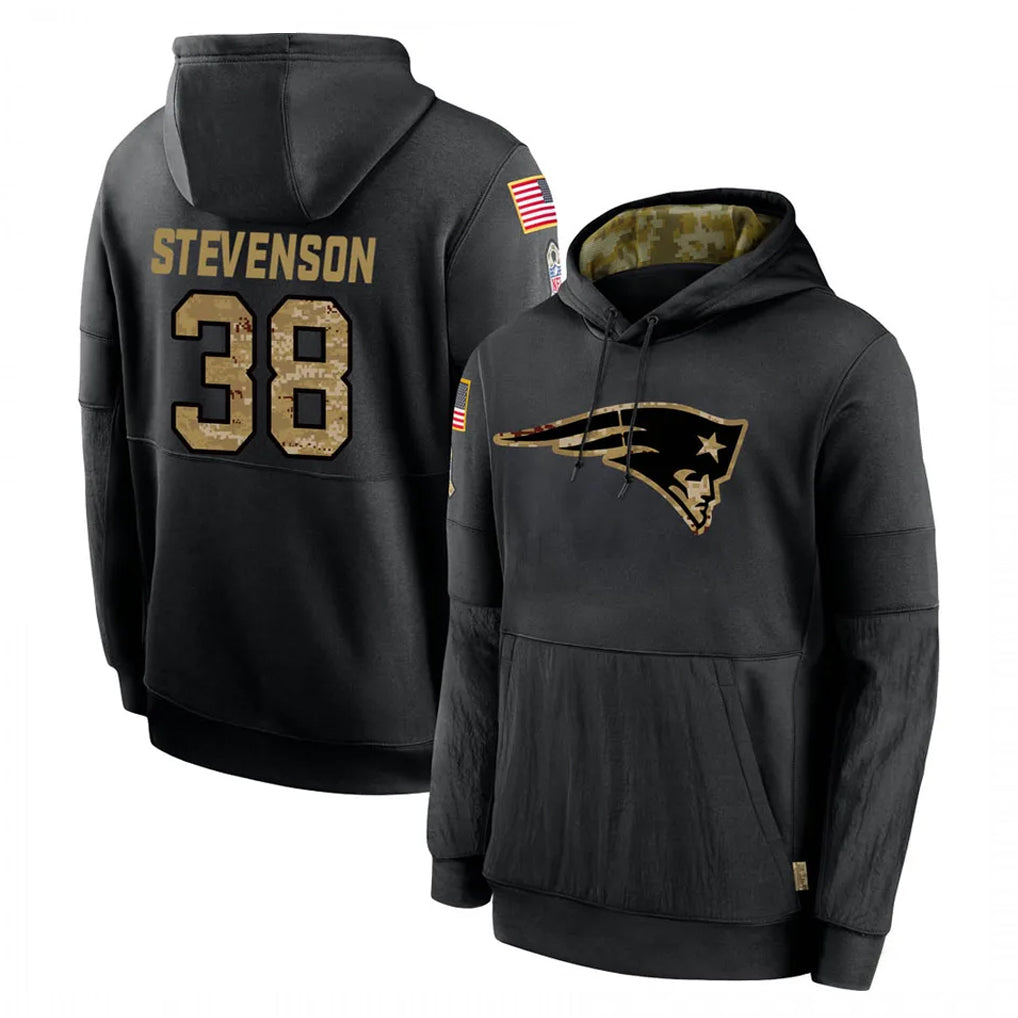 Johmsee NE.Patriots #38 Rhamondre Stevenson Player Black Salute to Service Hoodies Limited Game Stitched Jerseys