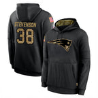 Johmsee NE.Patriots #38 Rhamondre Stevenson Player Black Salute to Service Hoodies Limited Game Stitched Jerseys