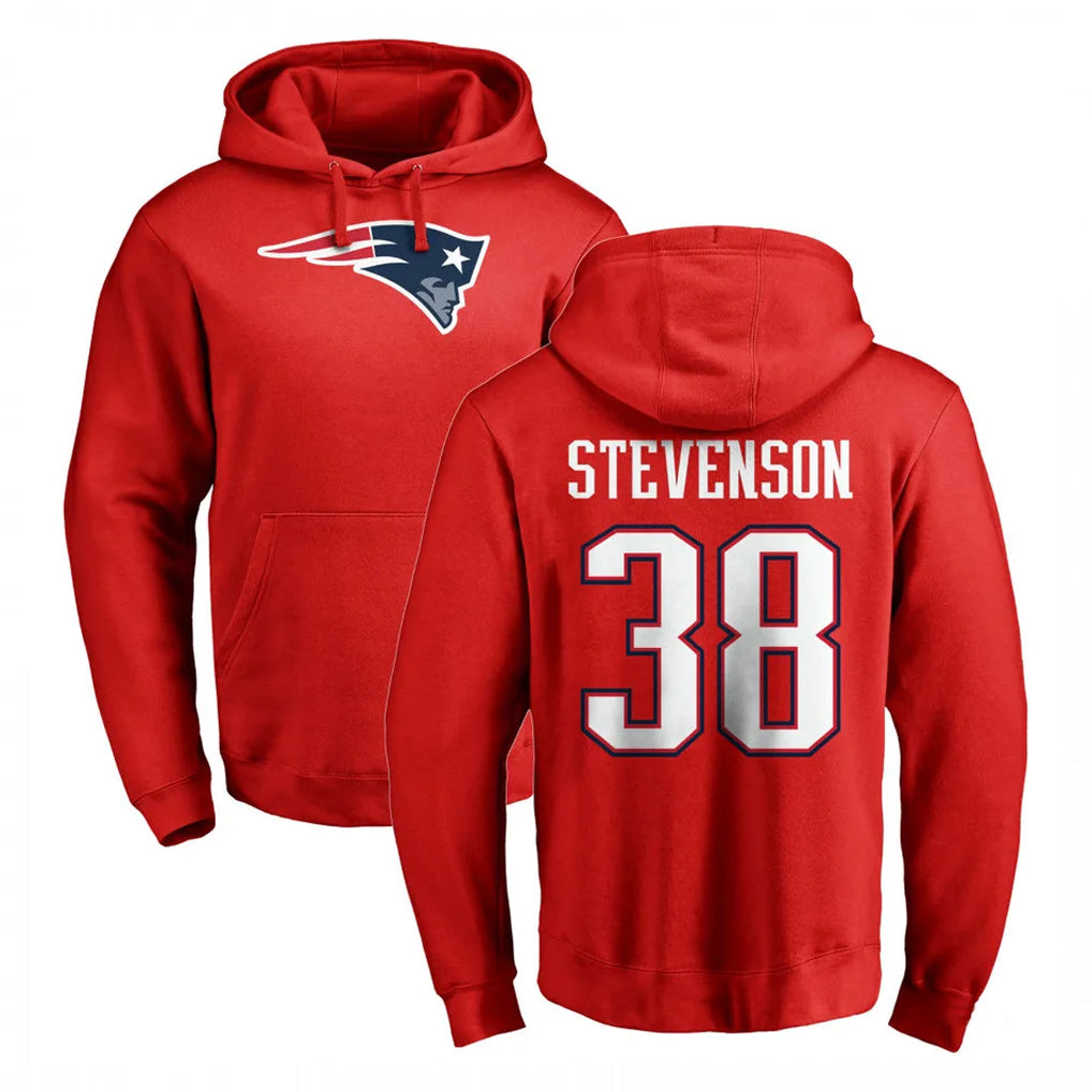 Johmsee NE.Patriots #38 Rhamondre Stevenson Player Red LOGO Pullover Hoodies Home Game Stitched Jerseys