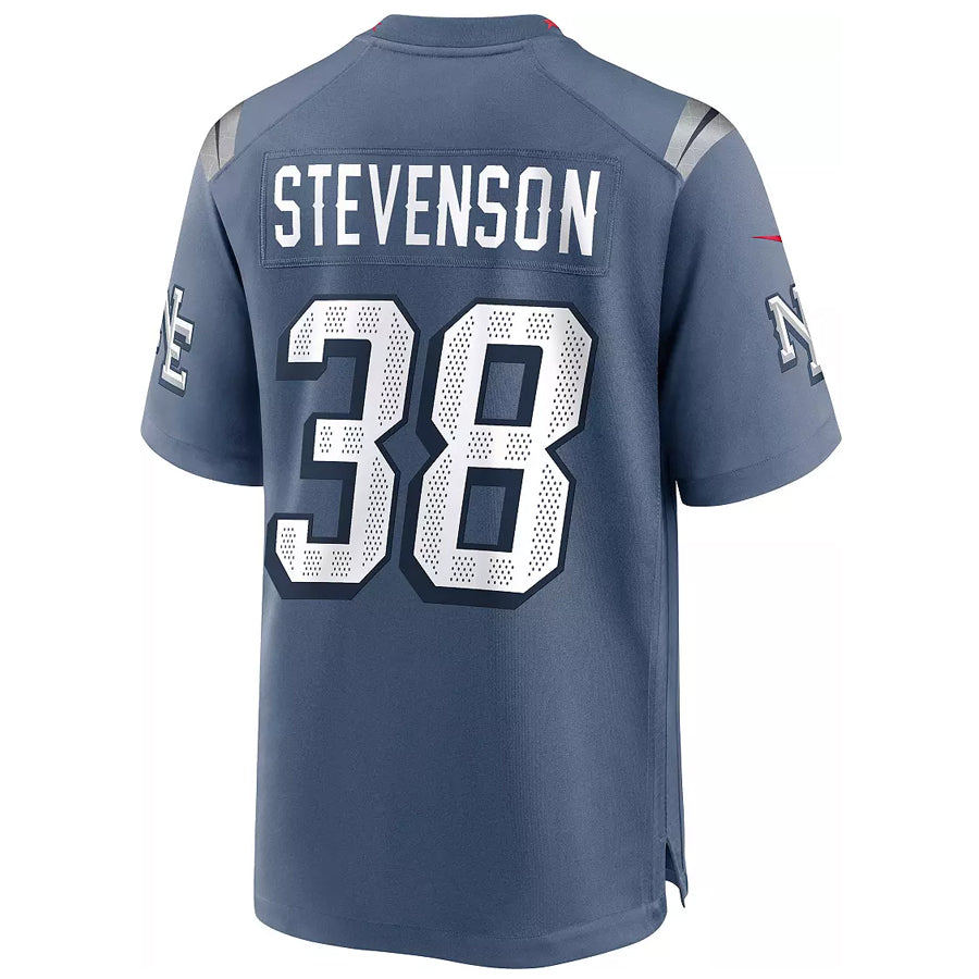 Johmsee NE.Patriots #38 Rhamondre Stevenson Player Storm Blue Rivalries Collection Game Stitched Jerseys