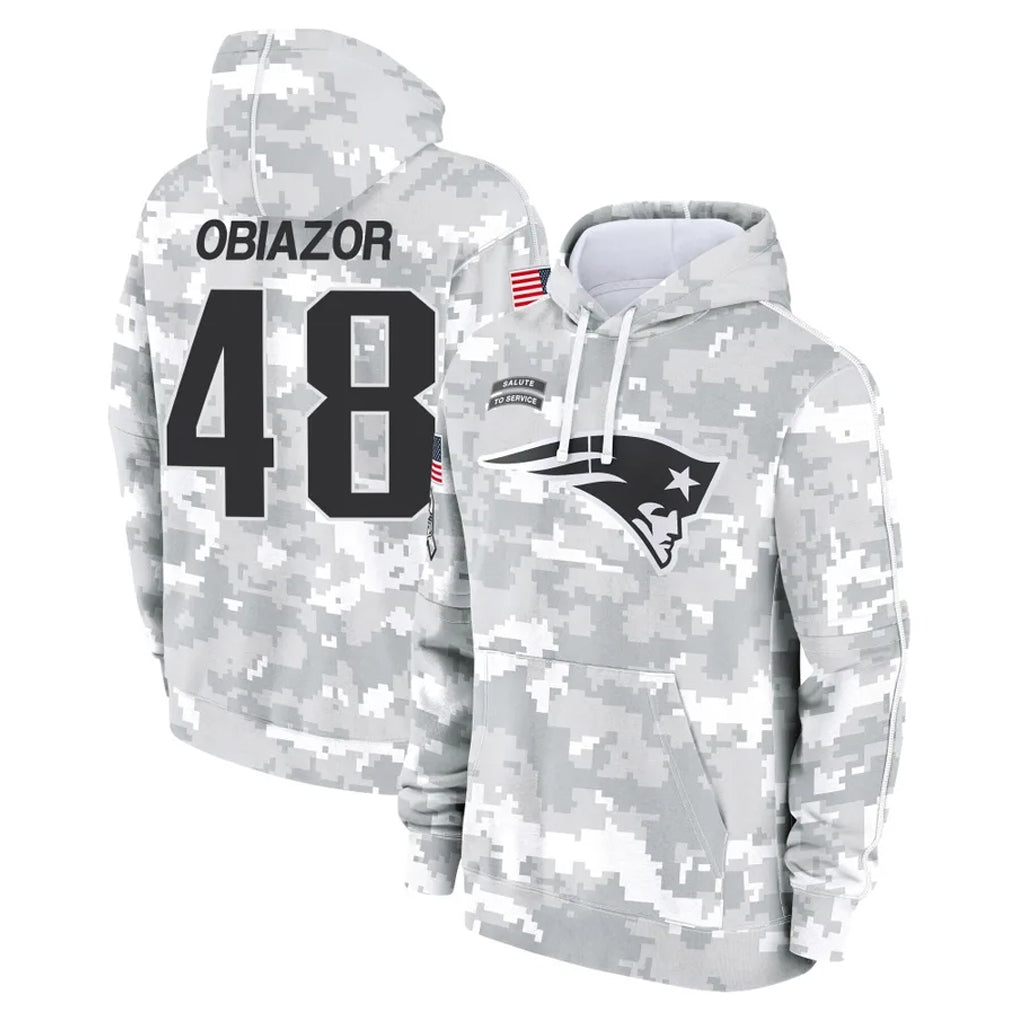 Johmsee NE.Patriots #48 Namdi Obiazor Player Arctic Camo Salute to Service Pullover Hoodies Limited Game Stitched Jerseys