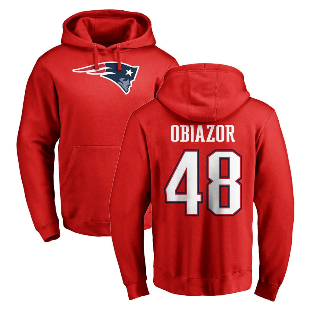 Johmsee NE.Patriots #48 Namdi Obiazor Player Red LOGO Pullover Hoodies Home Game Stitched Jerseys