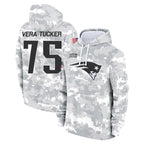 Johmsee NE.Patriots #75 Alijah Vera-Tucker Player Arctic Camo Salute to Service Pullover Hoodies Limited Game Stitched Jerseys