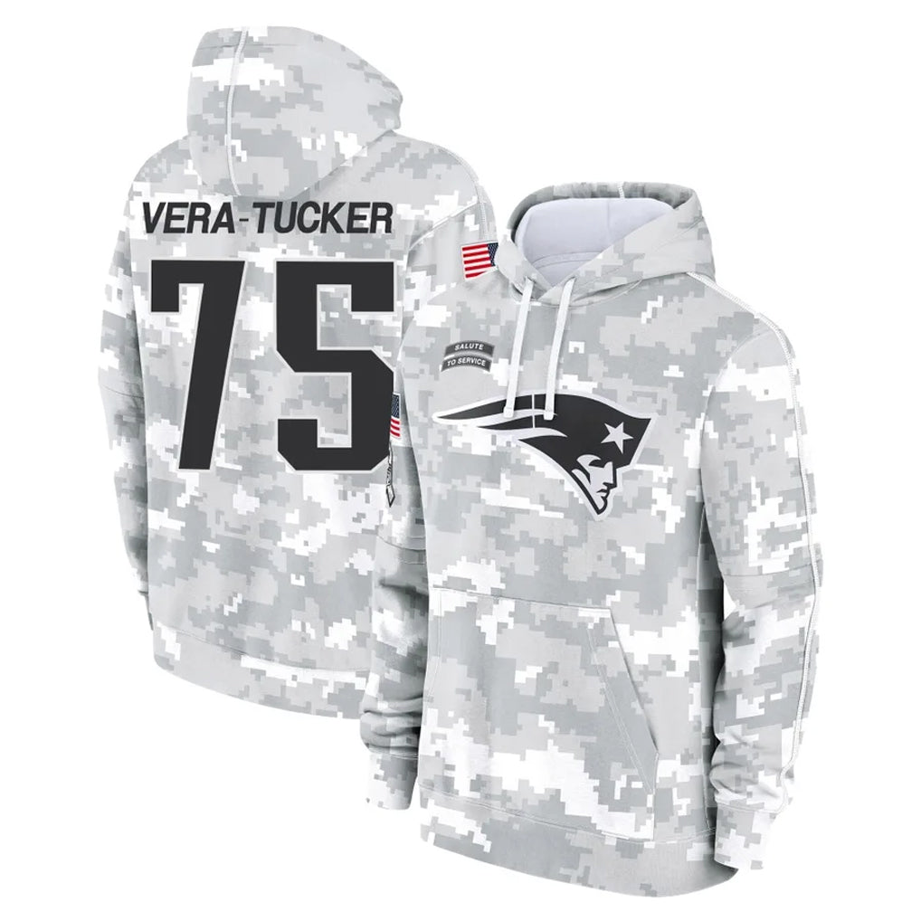 Johmsee NE.Patriots #75 Alijah Vera-Tucker Player Arctic Camo Salute to Service Pullover Hoodies Limited Game Stitched Jerseys
