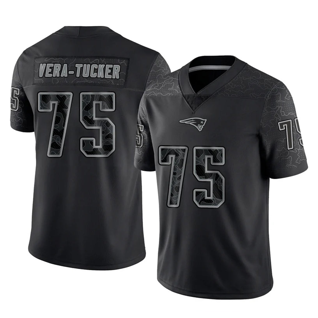 Johmsee NE.Patriots #75 Alijah Vera-Tucker Player Black Reflective LImited Home Game Stitched Jerseys