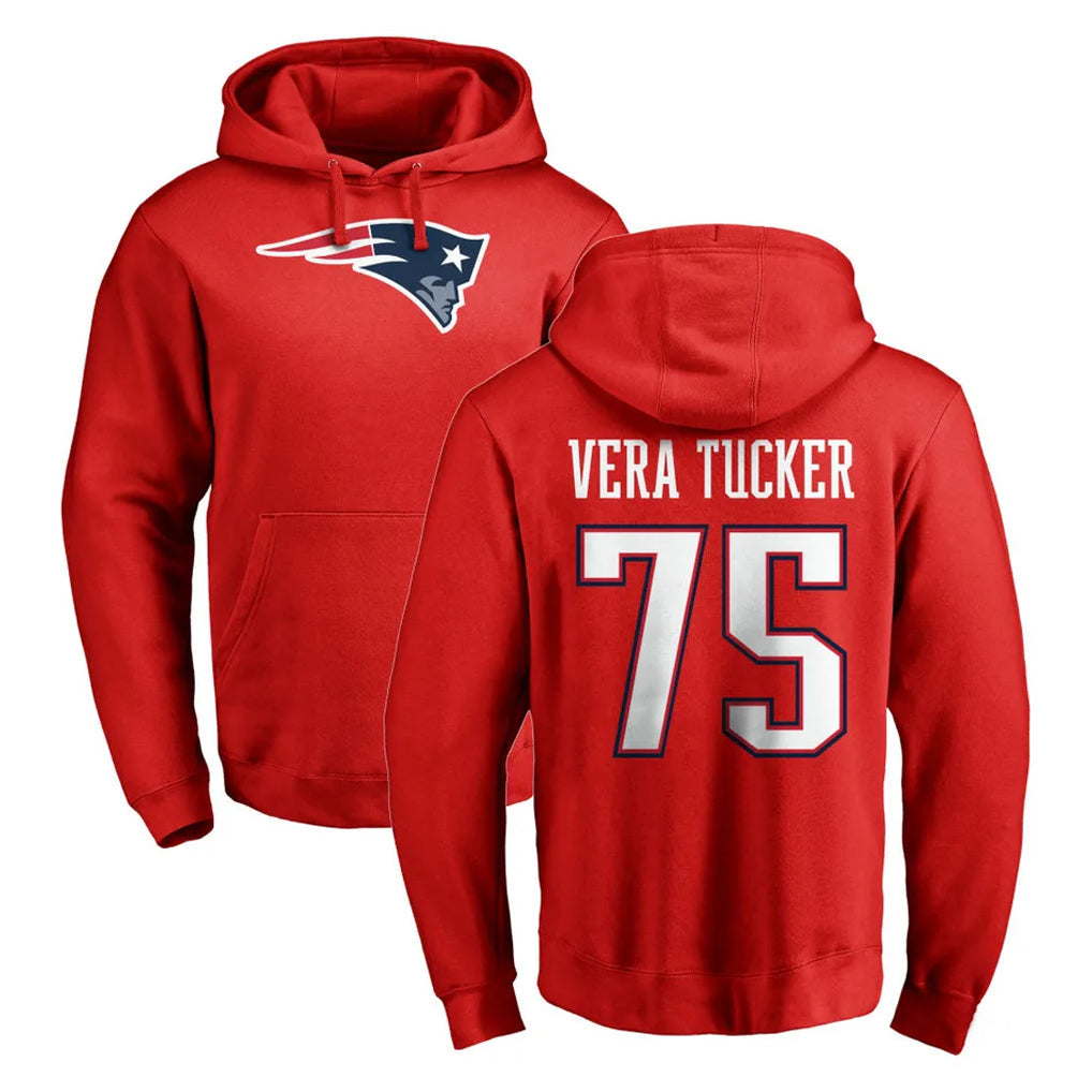 Johmsee NE.Patriots #75 Alijah Vera-Tucker Player Red LOGO Pullover Hoodies Home Game Stitched Jerseys