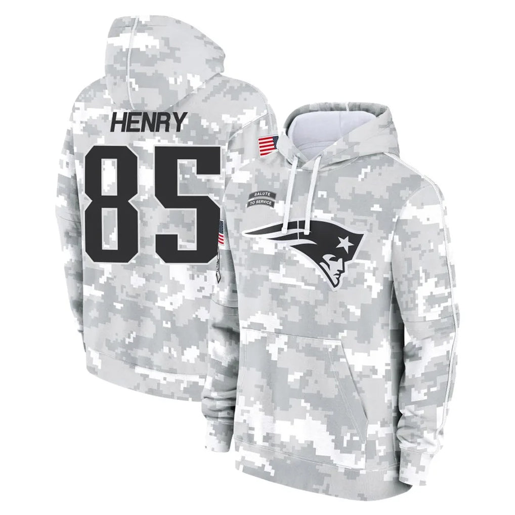 Johmsee NE.Patriots #85 Hunter Henry Player Arctic Camo Salute to Service Pullover Hoodies Limited Game Stitched Jerseys
