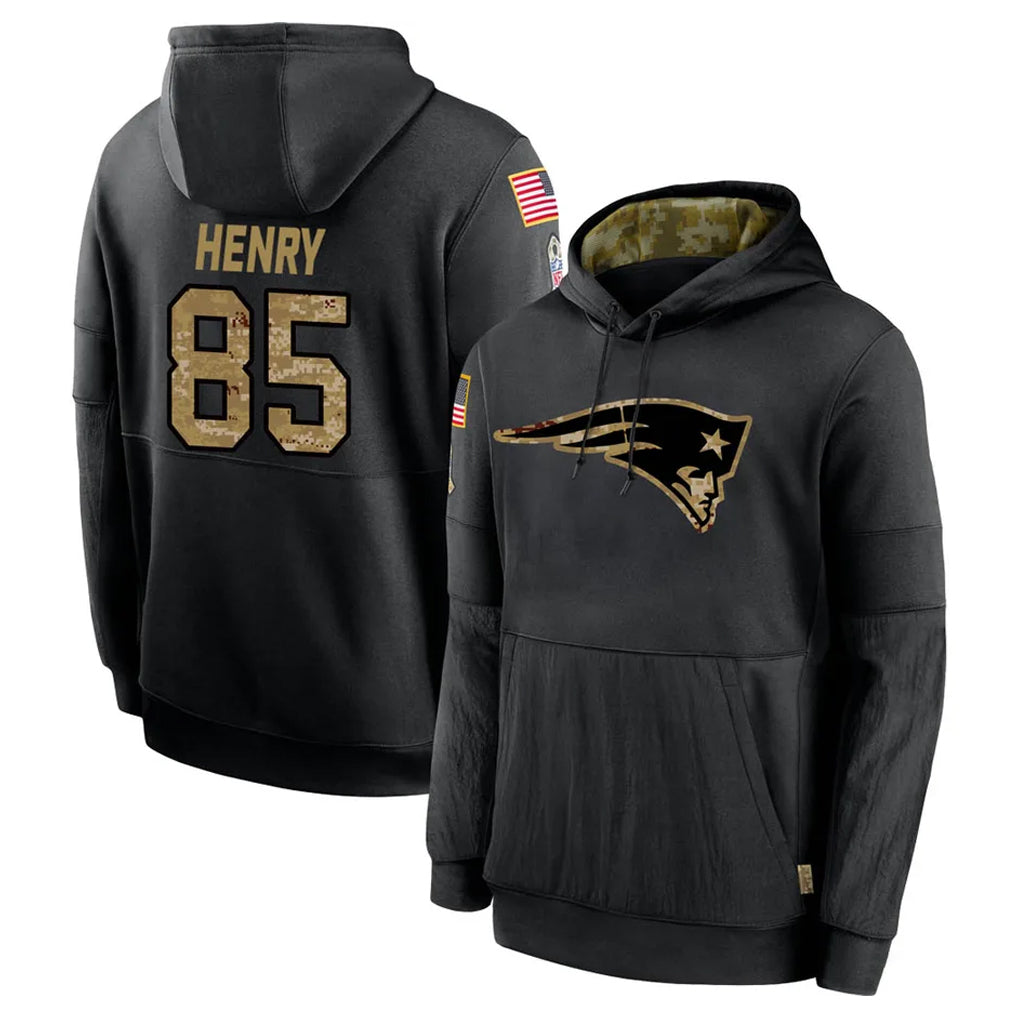 Johmsee NE.Patriots #85 Hunter Henry Player Black Salute to Service Hoodies Limited Game Stitched Jerseys