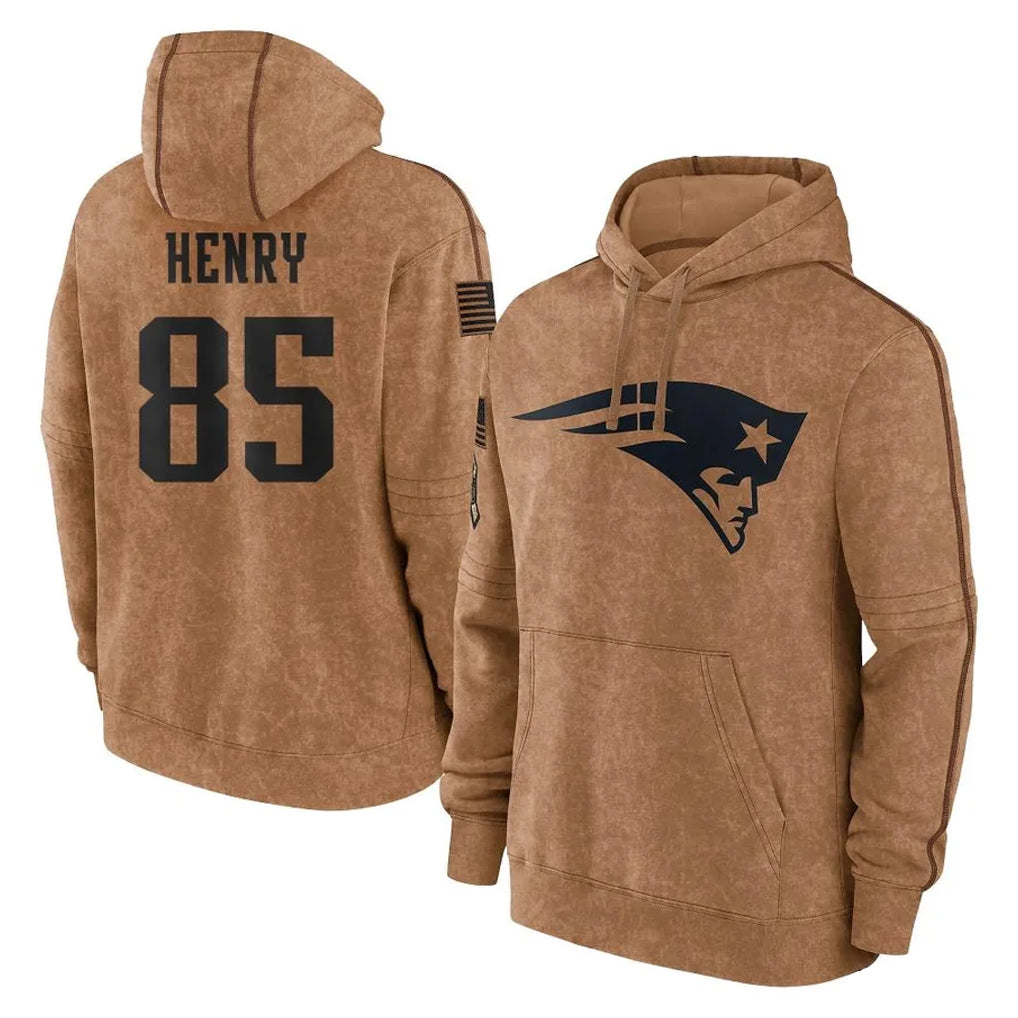 Johmsee NE.Patriots #85 Hunter Henry Player Brown Salute to Service Pullover Hoodies Limited Game Stitched Jerseys