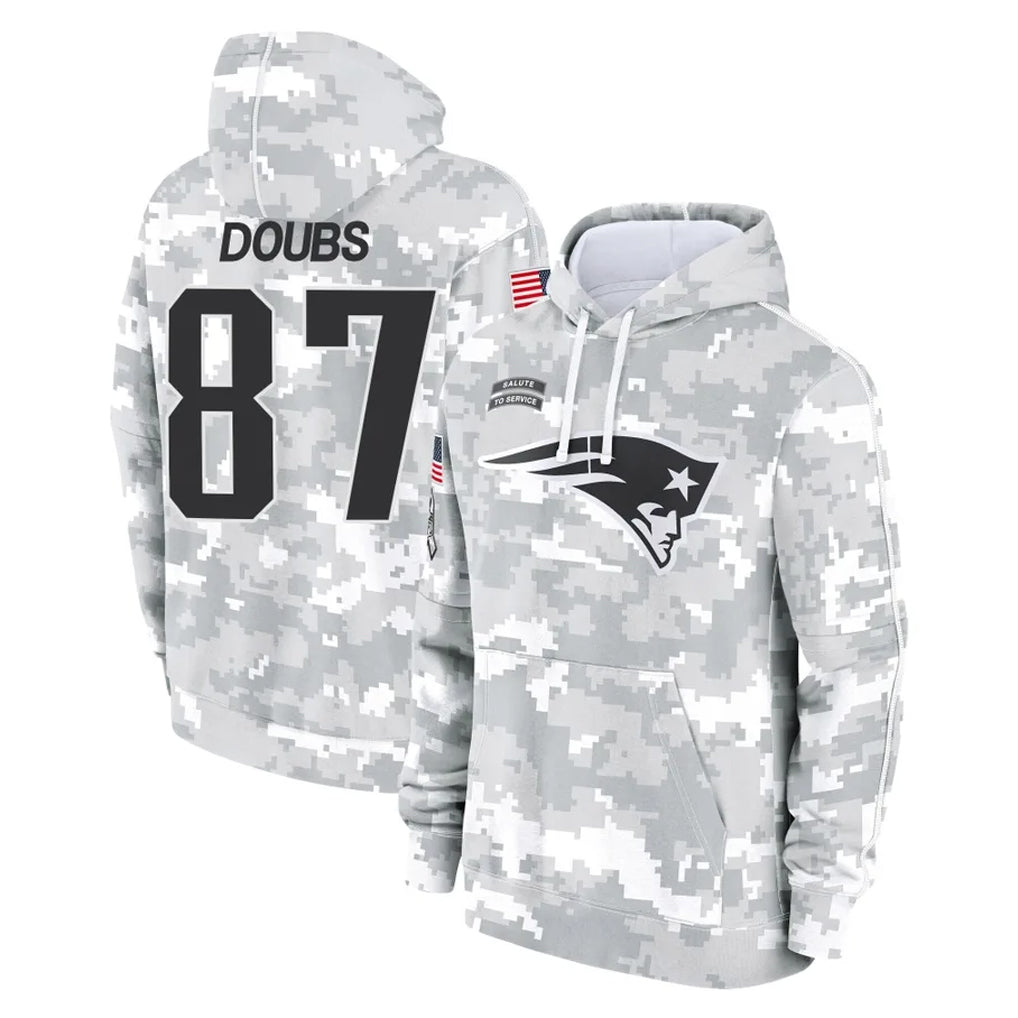 Johmsee NE.Patriots #87 Romeo Doubs Player Arctic Camo Salute to Service Pullover Hoodies Limited Game Stitched Jerseys