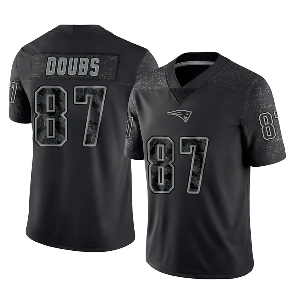 Johmsee NE.Patriots #87 Romeo Doubs Player Black Reflective LImited Home Game Stitched Jerseys