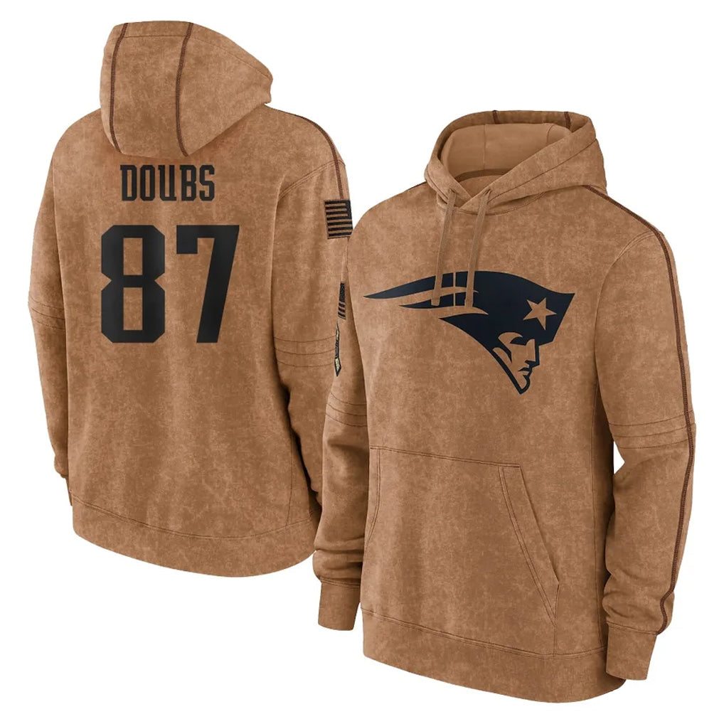 Johmsee NE.Patriots #87 Romeo Doubs Player Brown Salute to Service Pullover Hoodies Limited Game Stitched Jerseys
