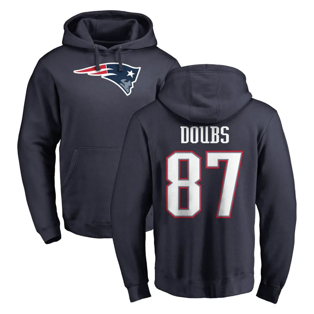 Johmsee NE.Patriots #87 Romeo Doubs Player Navy LOGO Pullover Hoodies Home Game Stitched Jerseys