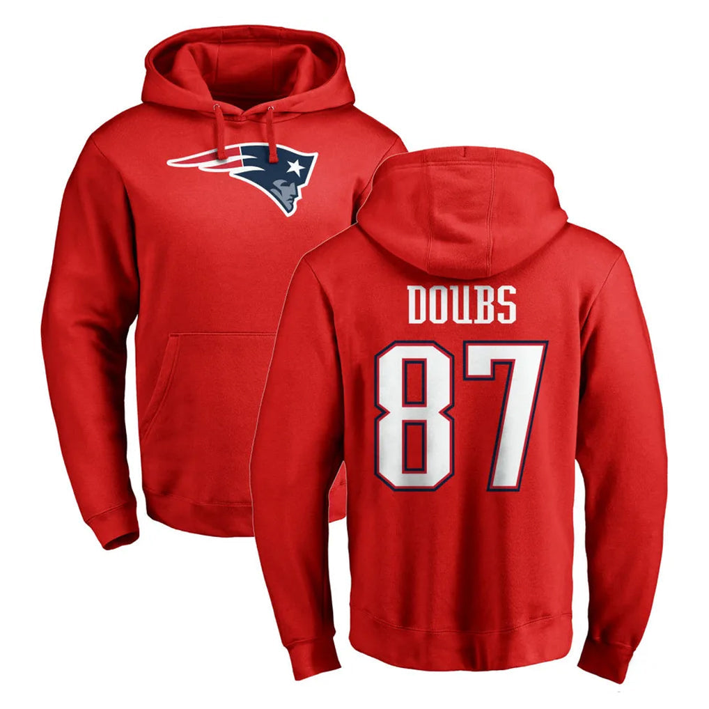 Johmsee NE.Patriots #87 Romeo Doubs Player Red LOGO Pullover Hoodies Home Game Stitched Jerseys