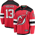 Johmsee NJ.Devils #13 Nico Hischier Red Captain Patch Home Breakaway Jerseys