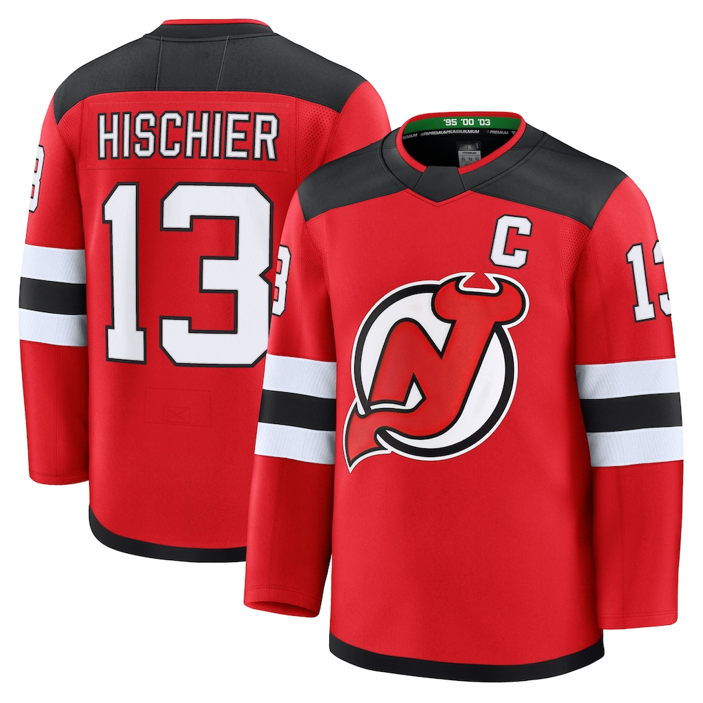 Johmsee NJ.Devils #13 Nico Hischier Red Home Premium Jerseys