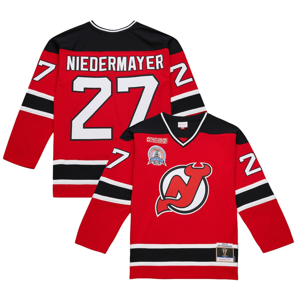 Johmsee NJ.Devils #27 Scott Niedermayer Mitchell & Ness Red Big & Tall 199900 Blue Line 2.0 Jerseys