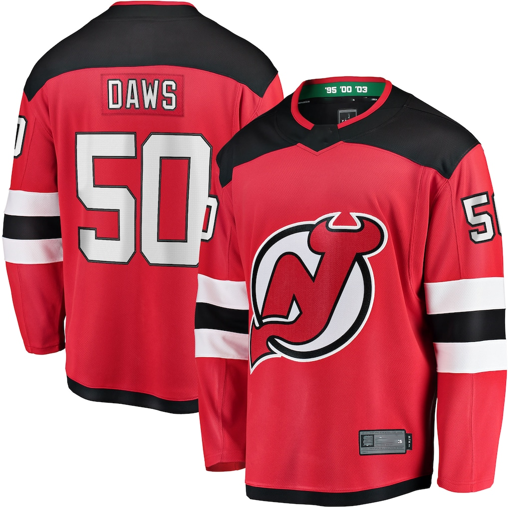 Johmsee NJ.Devils #50 Nico Daws Red Home Breakaway Player Jerseys