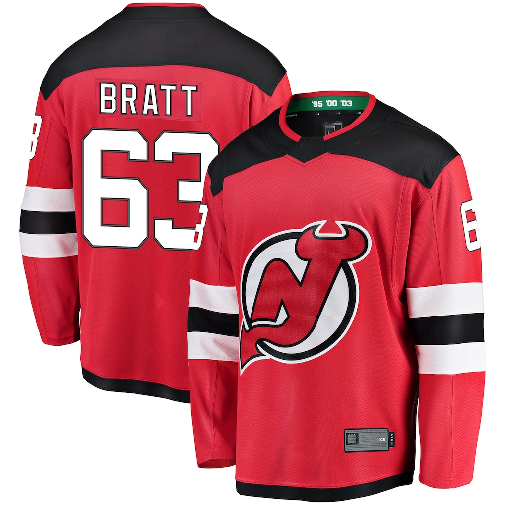 Johmsee NJ.Devils #63 Jesper Bratt Red Home Breakaway Player Jerseys