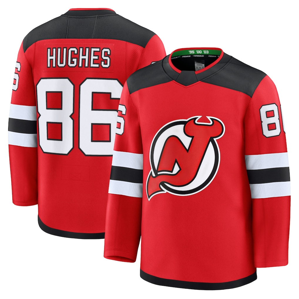 Johmsee NJ.Devils #86 Jack Hughes Red Home Premium Jerseys