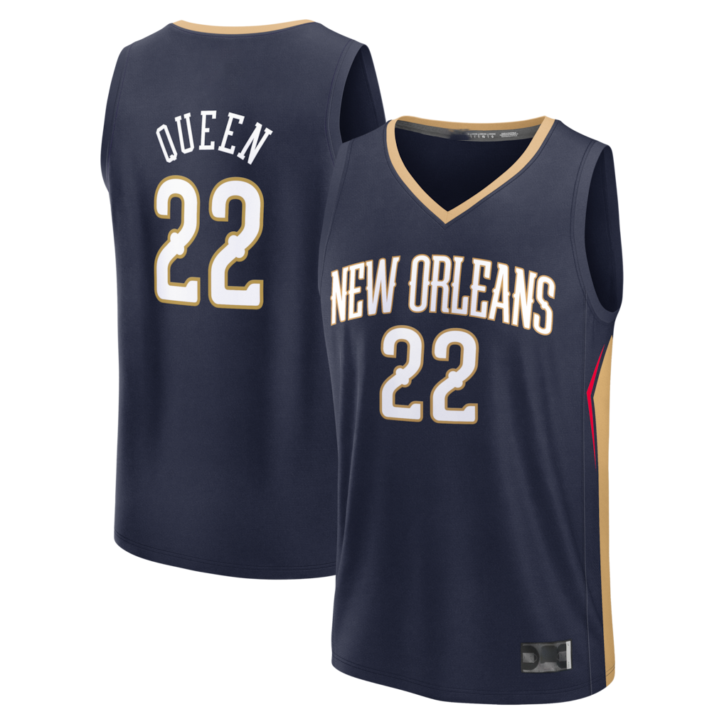 Johmsee NO.Pelicans #22 Derik Queen Navy Fast Break Replica Stitched Jerseys- Icon Edition