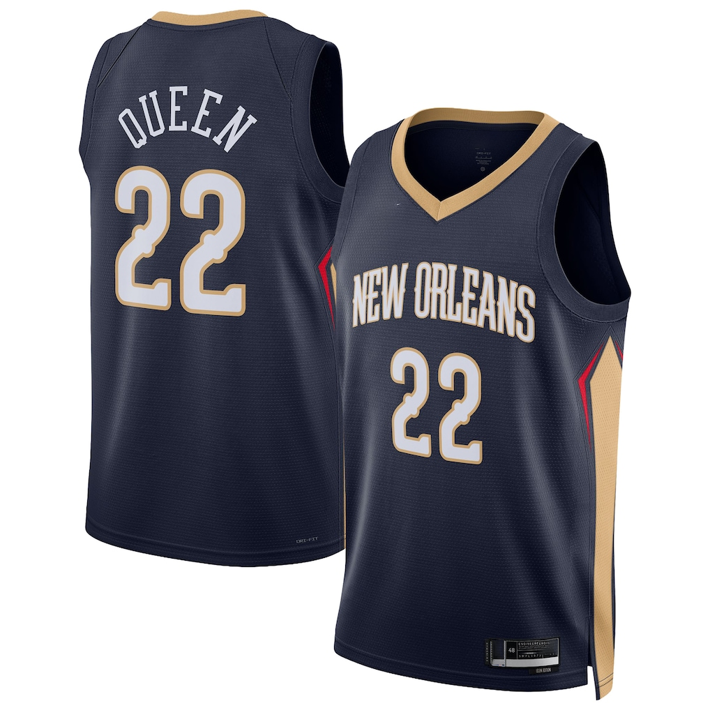 Johmsee NO.Pelicans #22 Derik Queen Navy Swingman Stitched Jerseys- Icon Edition