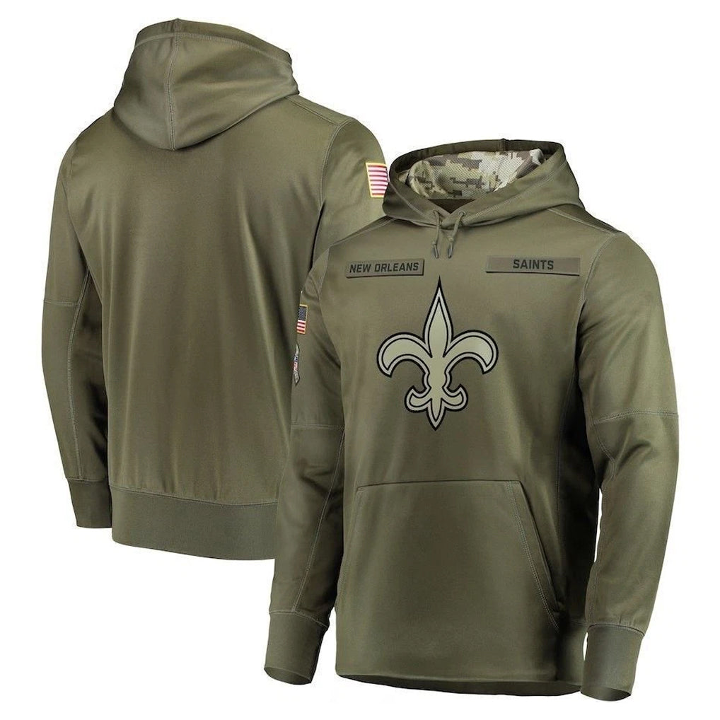 Johmsee NO.Saints Olive Salute to Service Pullover Hoodies Home Game Blank Player Stitched Jerseys