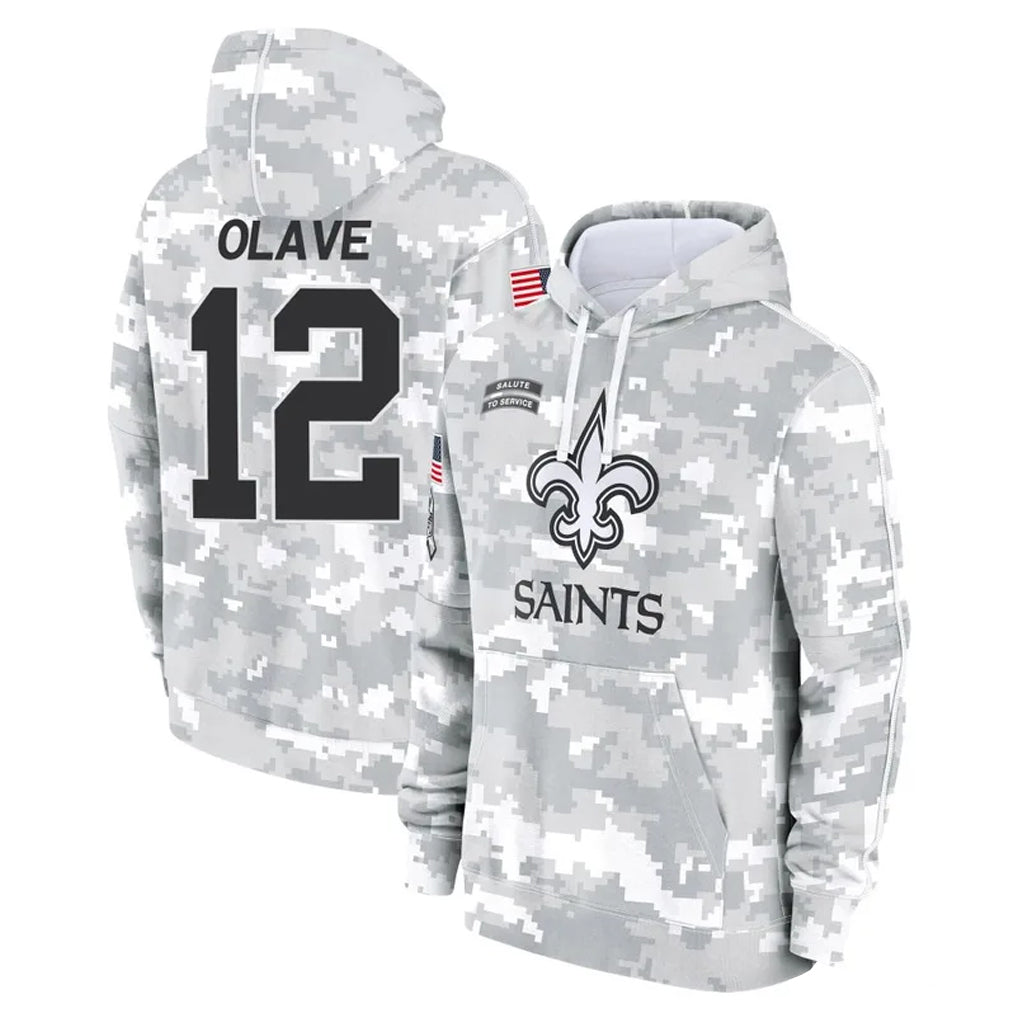 Johmsee NO.Saints #12 Chris Olave Player Arctic Camo Salute to Service Pullover Hoodies Limited Game Stitched Jerseys