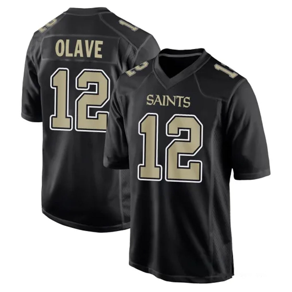 Johmsee NO.Saints #12 Chris Olave Player Black Carbon Fashion Home Game Stitched Jerseys