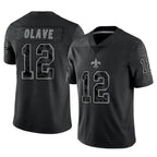Johmsee NO.Saints #12 Chris Olave Player Black Limited Reflective Home Game Stitched Jerseys