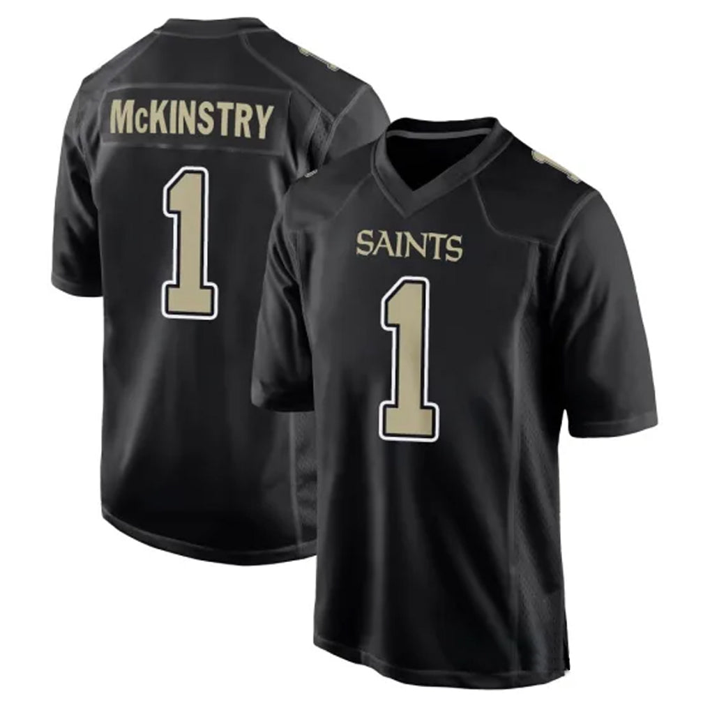 Johmsee NO.Saints #1 Kool-Aid McKinstry Player Black Carbon Fashion Home Game Stitched Jerseys