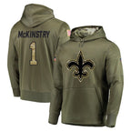 Johmsee NO.Saints #1 Kool-Aid McKinstry Player Olive Salute to Service Pullover Hoodies Home Game Stitched Jerseys