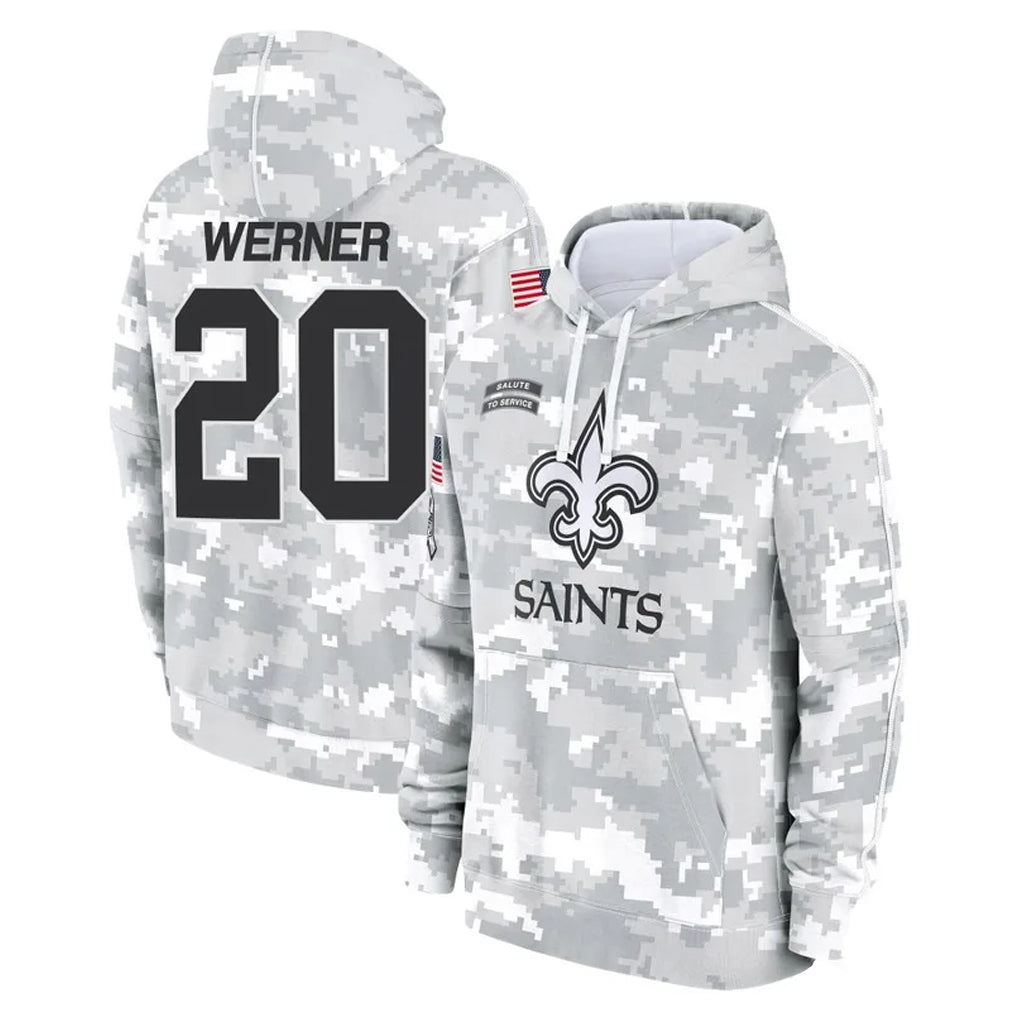 Johmsee NO.Saints #20 Pete Werner Player Arctic Camo Salute to Service Pullover Hoodies Limited Game Stitched Jerseys