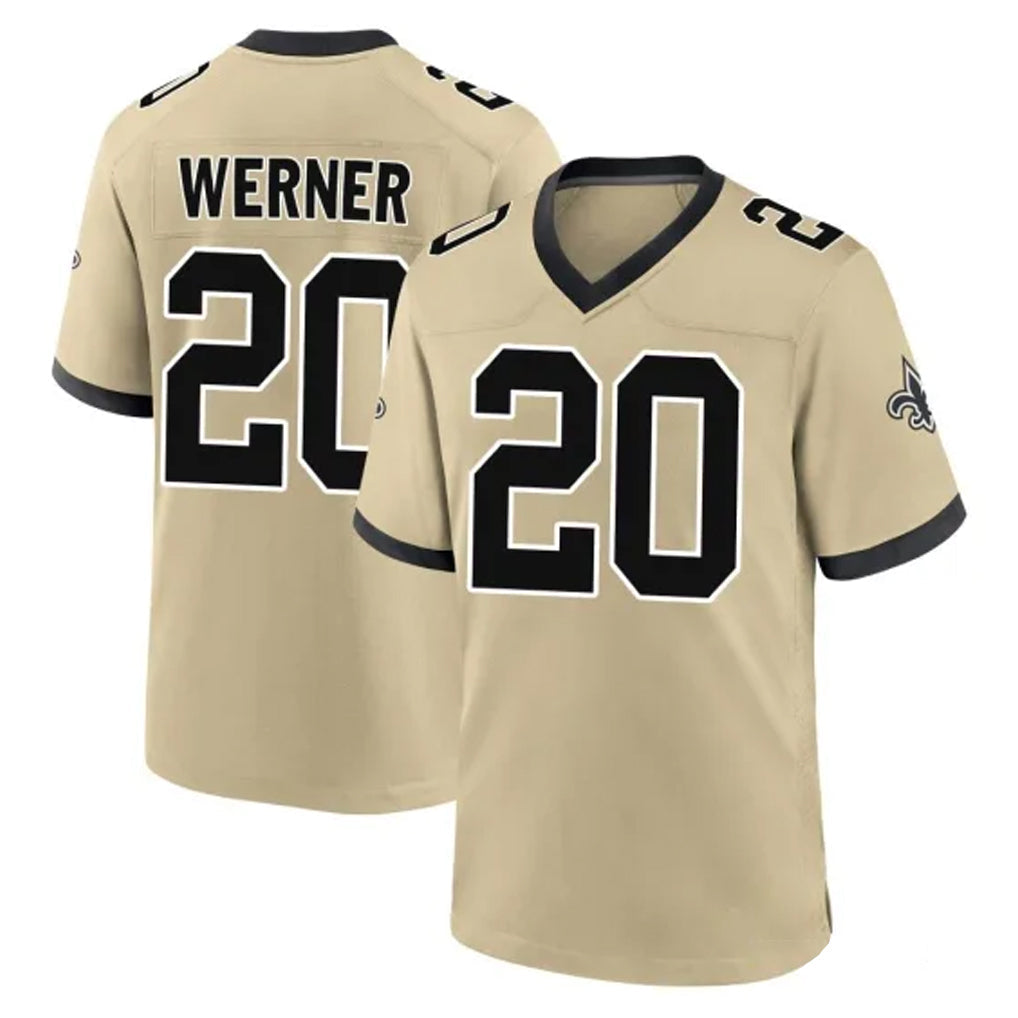 Johmsee NO.Saints #20 Pete Werner Player Gold Home Game Stitched Jerseys