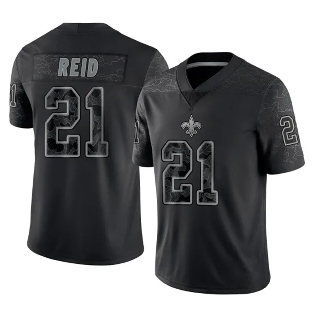 Johmsee NO.Saints #21 Justin Reid Player Black Limited Reflective Home Game Stitched Jerseys