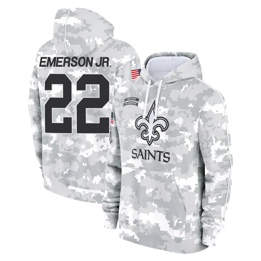 Johmsee NO.Saints #22 Martin Emerson Jr. Player Arctic Camo Salute to Service Pullover Hoodies Limited Game Stitched Jerseys