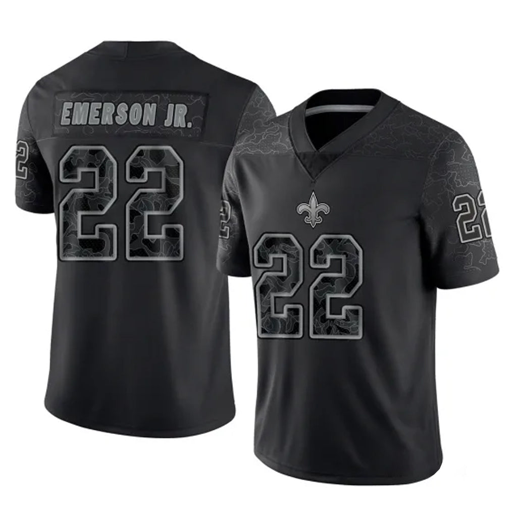 Johmsee NO.Saints #22 Martin Emerson Jr. Player Black Limited Reflective Home Game Stitched Jerseys