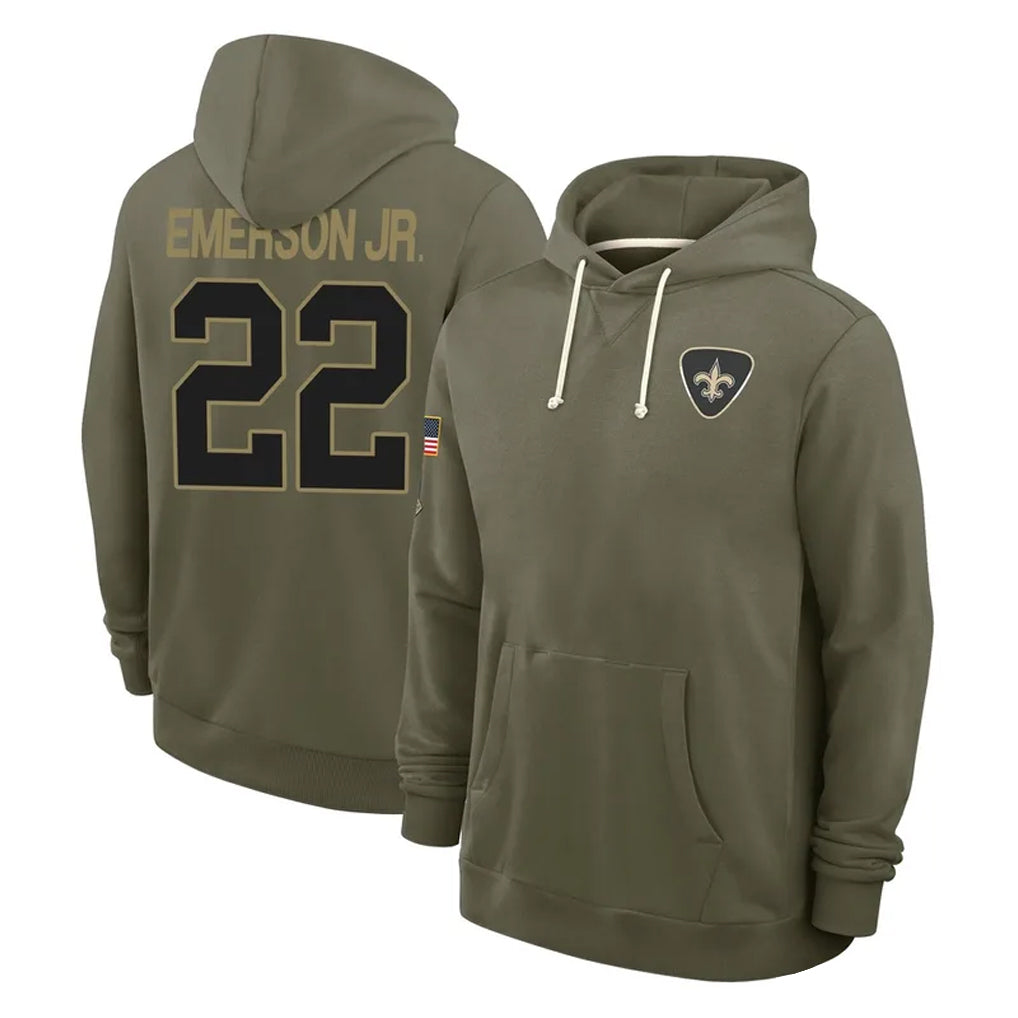 Johmsee NO.Saints #22 Martin Emerson Jr. Player Olive Salute to Service Pullover Hoodies Limited Stitched Jerseys