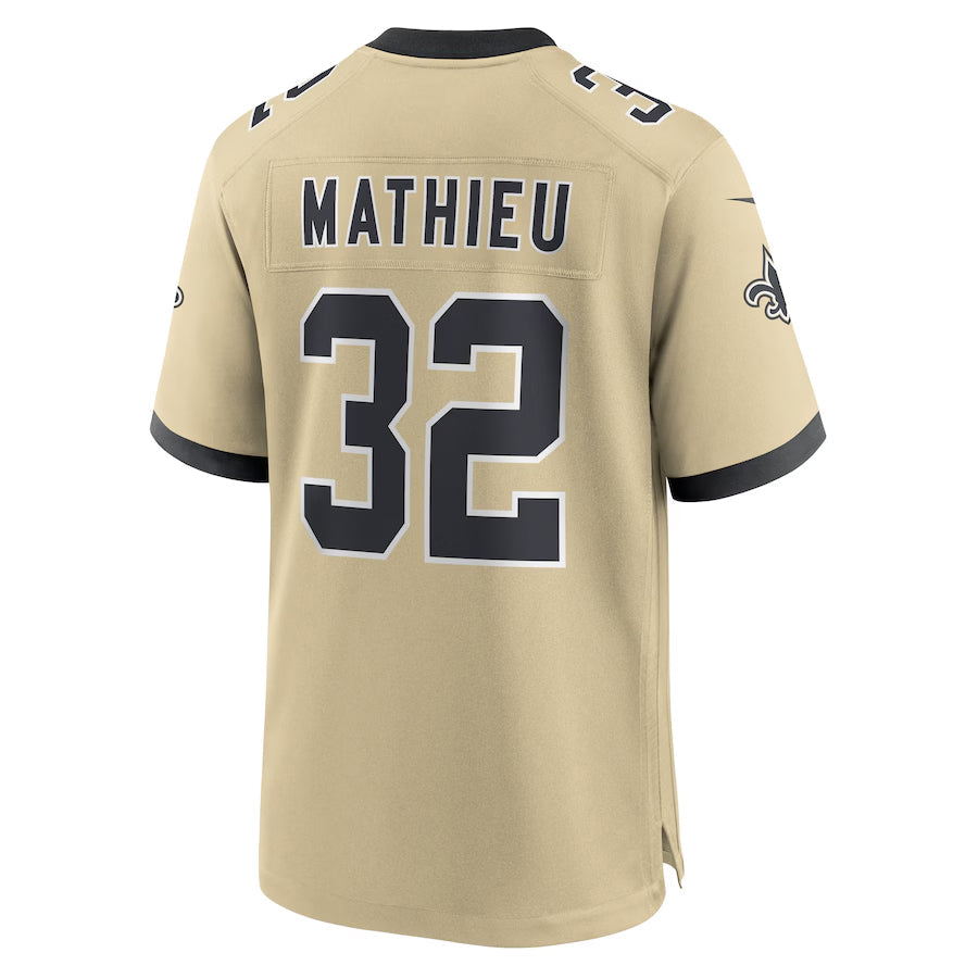 Johmsee NO.Saints #32 Tyrann Mathieu Player Gold Alternate Game Stitched Jerseys
