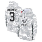 Johmsee NO.Saints #3 Travis Etienne Jr. Player Arctic Camo Salute to Service Pullover Hoodies Limited Game Stitched Jerseys
