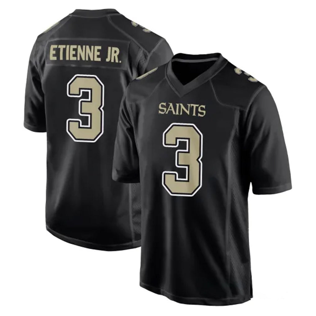 Johmsee NO.Saints #3 Travis Etienne Jr. Player Black Carbon Fashion Home Game Stitched Jerseys