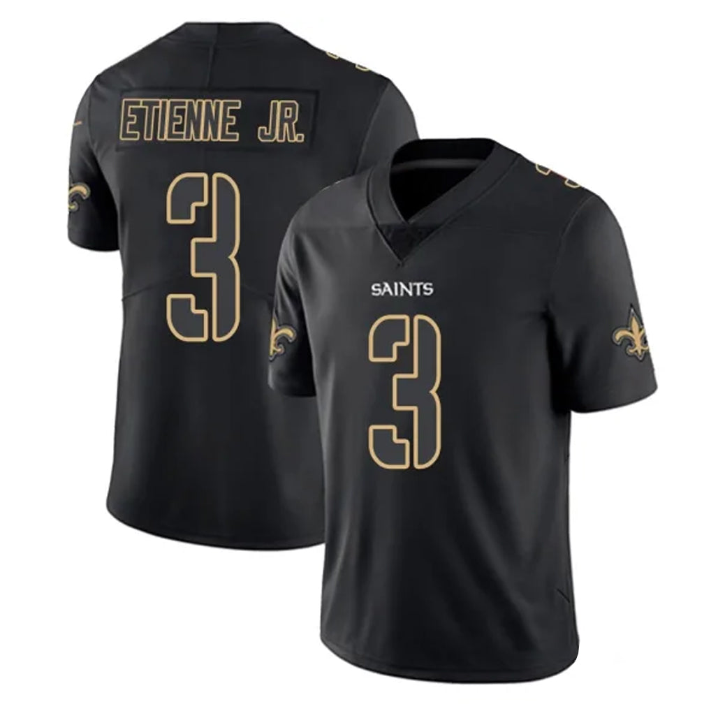 Johmsee NO.Saints #3 Travis Etienne Jr. Player Black Impact Limited Home Game Stitched Jerseys