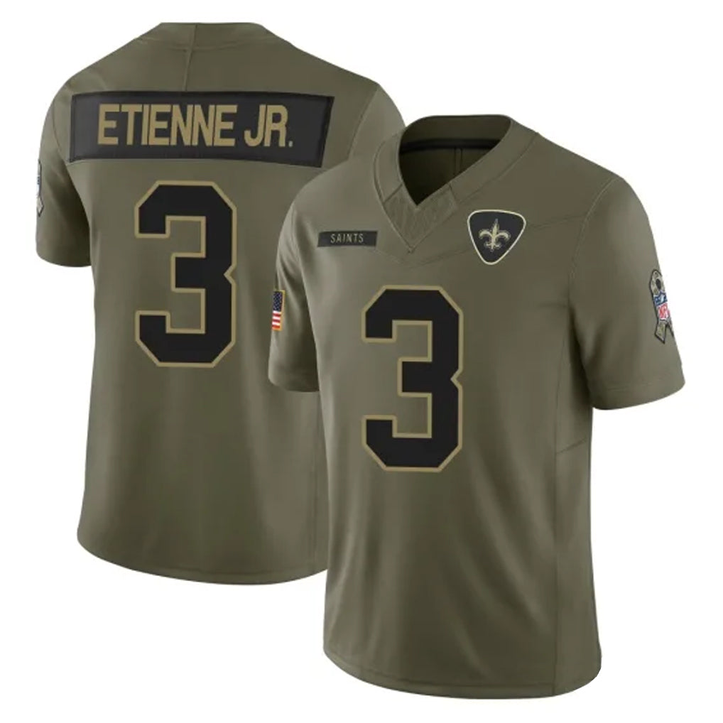 Johmsee NO.Saints #3 Travis Etienne Jr. Player Olive 2025 Salute To Service Limited Stitched Jerseys