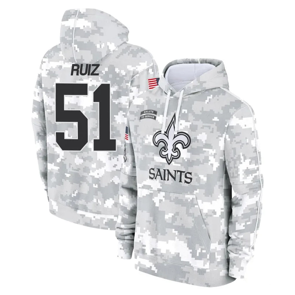 Johmsee NO.Saints #51 Cesar Ruiz Player Arctic Camo Salute to Service Pullover Hoodies Limited Game Stitched Jerseys