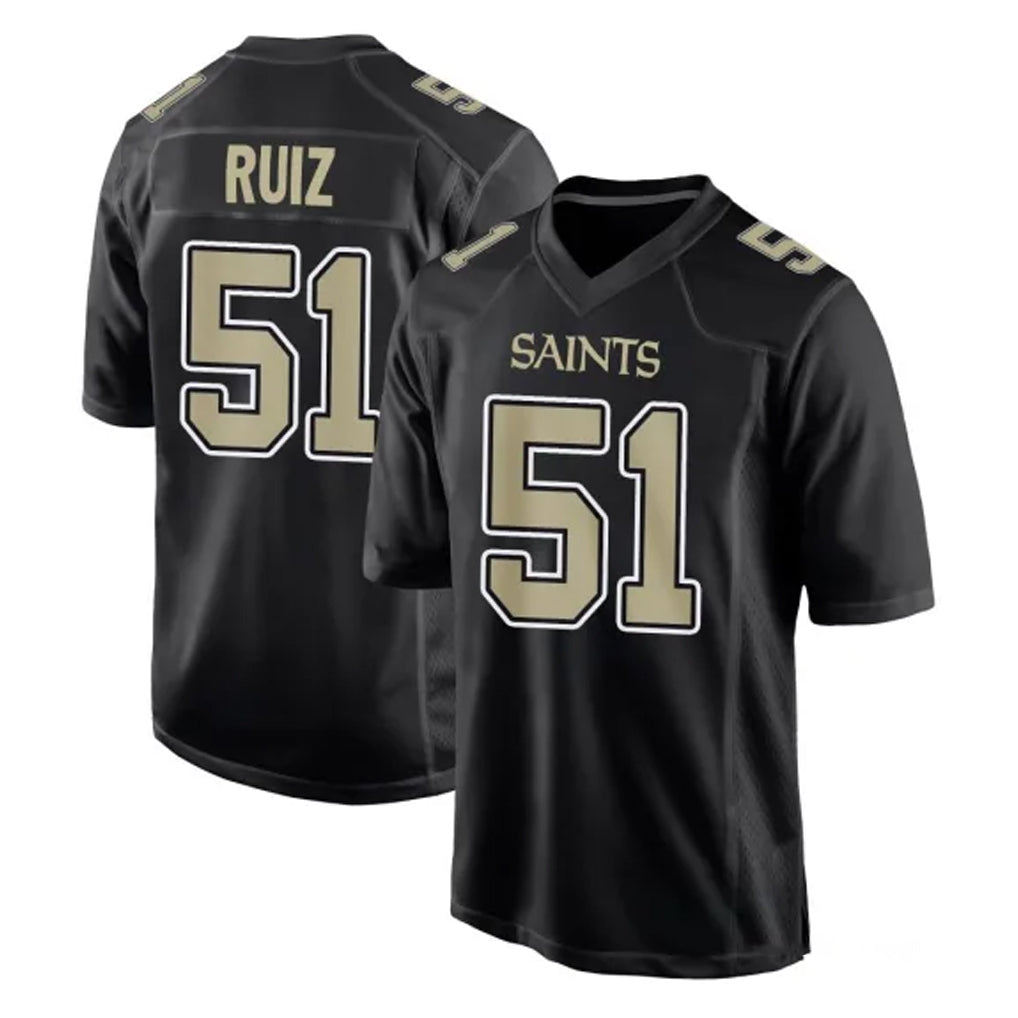 Johmsee NO.Saints #51 Cesar Ruiz Player Black Carbon Fashion Home Game Stitched Jerseys