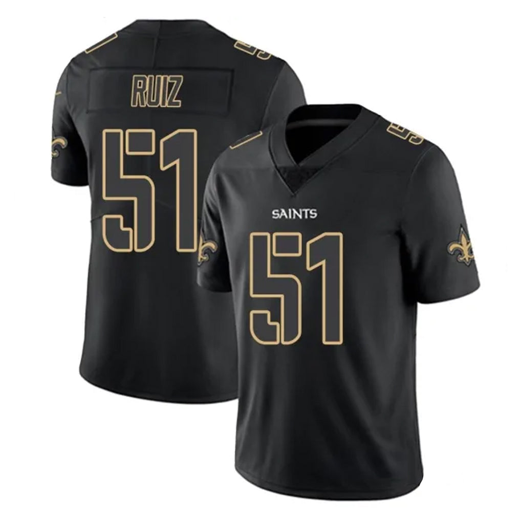 Johmsee NO.Saints #51 Cesar Ruiz Player Black Impact Limited Home Game Stitched Jerseys