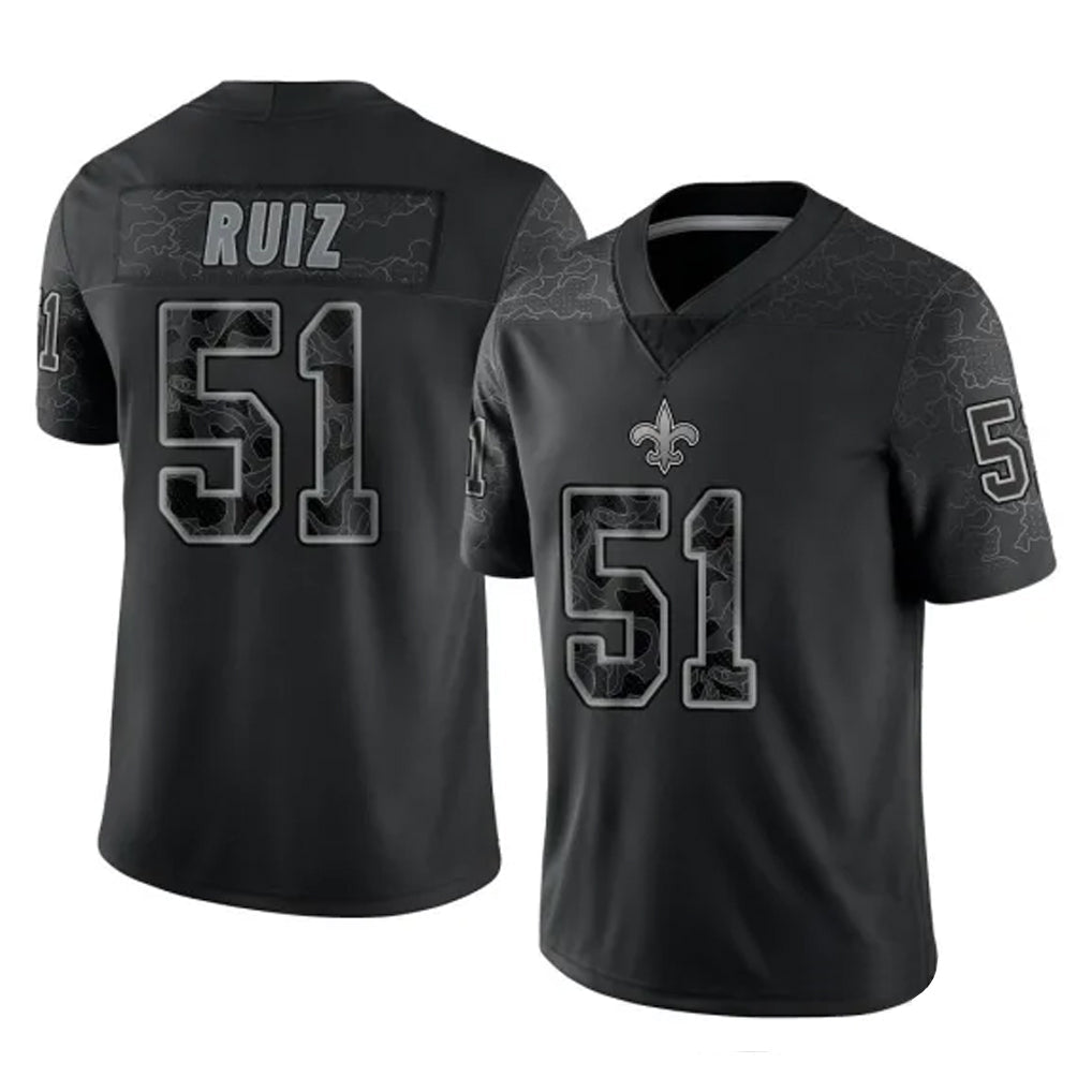 Johmsee NO.Saints #51 Cesar Ruiz Player Black Limited Reflective Home Game Stitched Jerseys