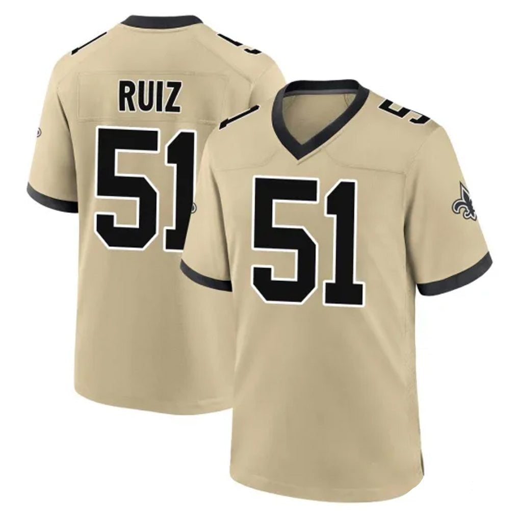 Johmsee NO.Saints #51 Cesar Ruiz Player Gold Home Game Stitched Jerseys